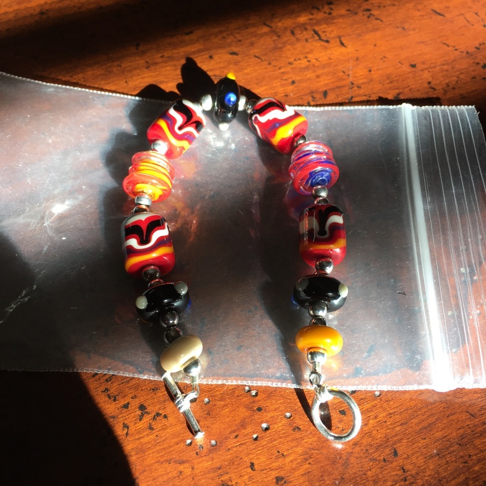Handmade glass beaded bracelet with toggle closure